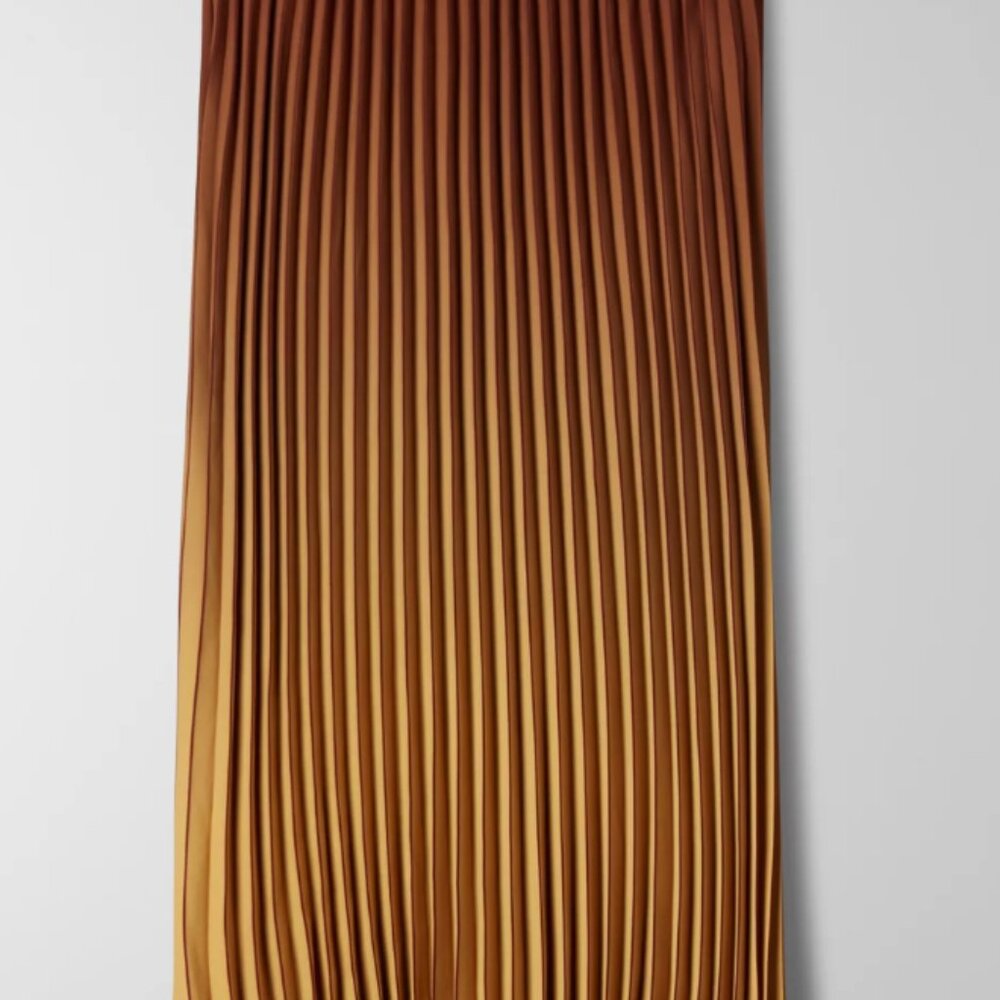 Aritzia Babaton Westin Brown Gold Gradient Ombré Pleated Midi Skirt